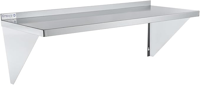 Empura 18" x 48" Stainless Steel Wall Mount Shelf with Backsplash | Commercial Floating Hanging Storage Organizer for Kitchen Laundry Utility | 48"W x 18"D x 15.75"H, 385 lb Capacity, 16 Gauge, NSF