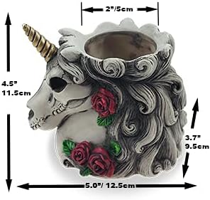 Gothic Unicorn Makeup Brush Holder Skull Gift for Women Adults Pen Organizer Halloween Decor Day Dead Goth Accessory