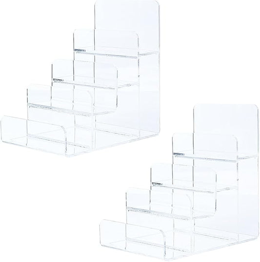 Acrylic Wallet Display Stand Purse Handbag Organizer, Clear Jewelry Riser Display Stand Purse Display Rack, Acrylic Display Shelf for Cosmetic Perfume Jewelry Sunglasses Handbag (2 PCS-4 Tier)