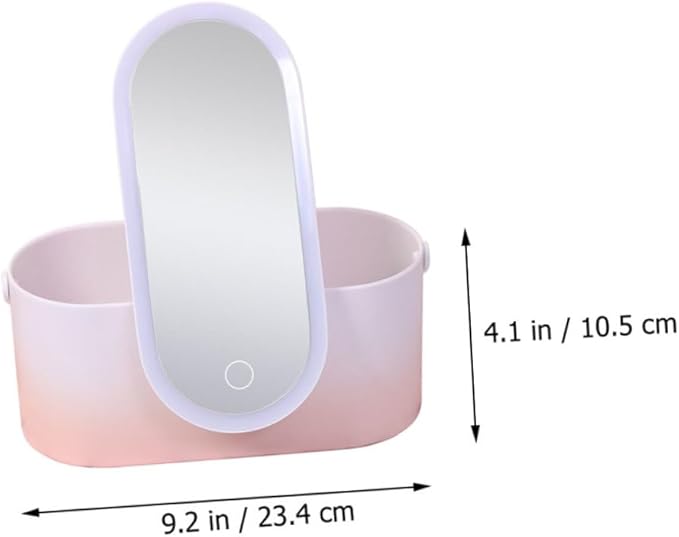 Housoutil Portable Makeup Organizer with Led Mirror Handheld Storage Box for Travel High Definition Rotating Makeup Mirror Sturdy Abs Material for Use