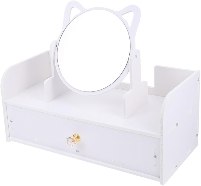 VALICLUD Tabletop Makeup Mirror Storage Box Vanity Mirror Non-Skid Design Multifunctional
