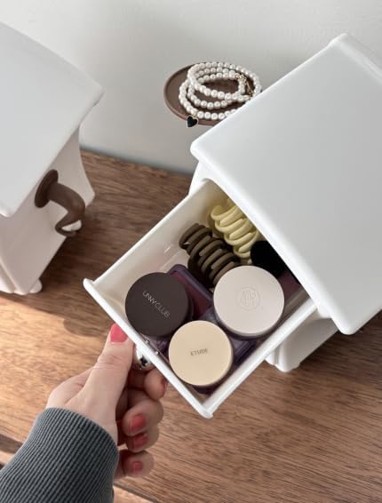 Mini Drawers for Desk & Storage Cabinet - Cute Kawaii Desk Organizer & Aesthetic Room Decor, Small Plastic Stationery Holder for Vanity, Jewelry, Office, Bedroom - Cream White