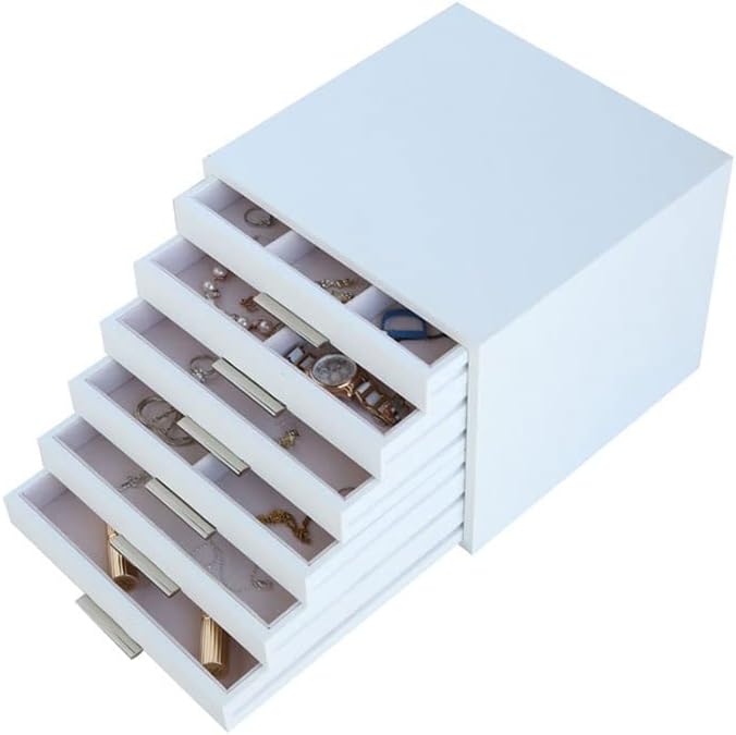 Makeup Organizers Jewelry Box 6 Drawer Storage Box Cosmetic Box Ring Earring Necklace Bracelet Watch Storage Box Built-in Flocking 9.96 inches Jewelry Case