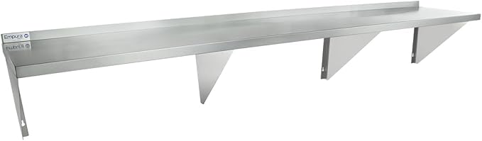 Empura 18" x 96" Stainless Steel Wall Mount Shelf with Backsplash | Commercial Floating Hanging Storage Organizer for Kitchen Laundry Utility | 96"W x 18"D x 15.75"H, 605 lb Capacity, 16 Gauge, NSF