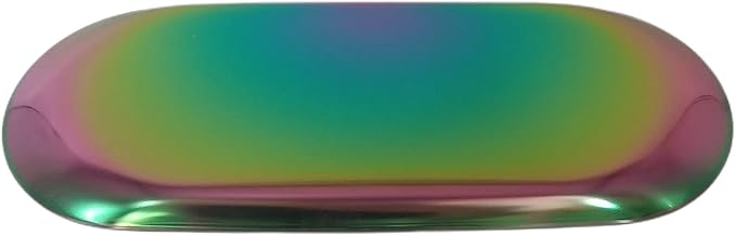 Stainless Steel Decorative Storage Organizer Plate，Dish Plate Tea Tray Fruit Trays for Jewelry, Fruit, Food, Makeup Cosmetic, Towel, Perfume, Candle Trimmer, Multi-Color, Oval, 9.06" x 3.7"