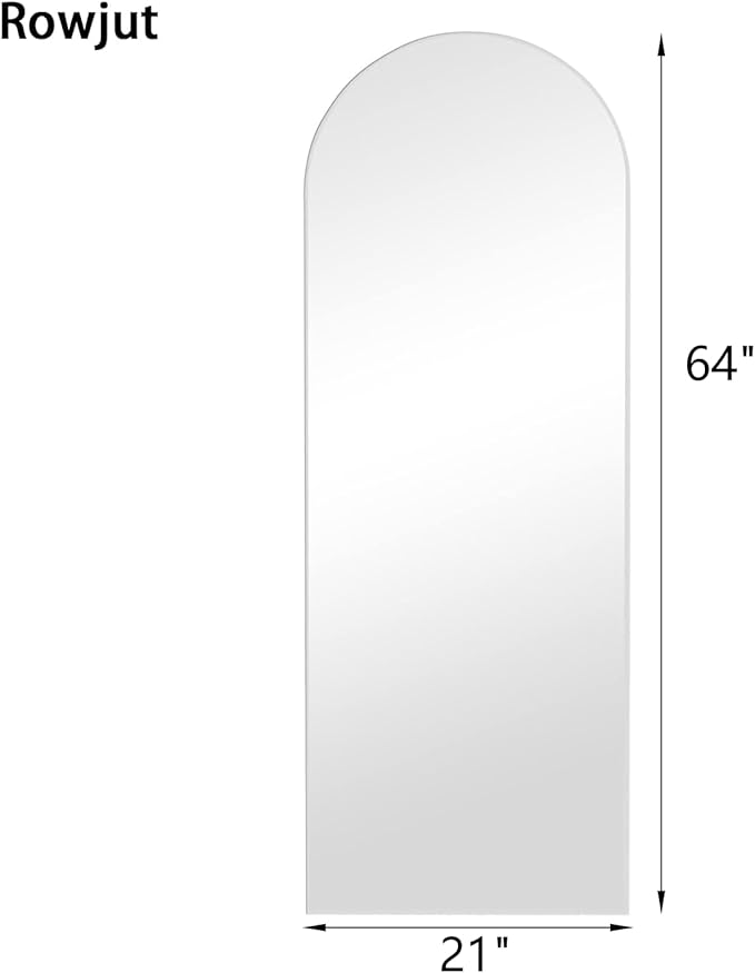 Rowjut Floor Mirror Arched Full Length Mirrors, 64"x21" Floor Length & Standing Hanging or Leaning & Large Full Body Mirror Wall Mirror for Bedroom, Living Room, Aluminum Frame,White