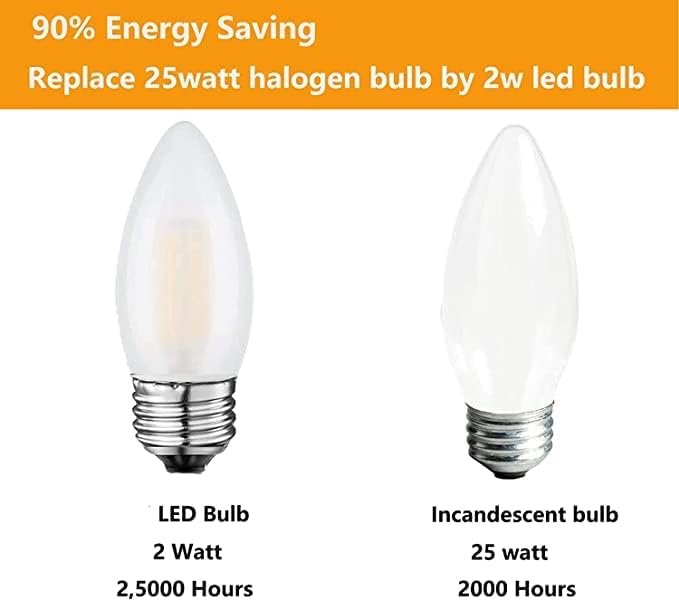 E26 Candelabra Light Bulbs Frosted Chandelier Light Bulbs 25watt Equivalent 2700K Warm White B11 Torpedo Tip Dimmable 2W LED Decorative Candle Light Bulbs (6)