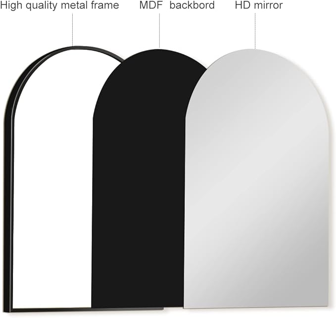 Arched Wall Mirror, Black Decorative Hanging Mirror, 36"x24" Vanity Mirror Brushed Aluminum Alloy Frame for Bathroom, Bedroom, Living Room, Entryway, Hang Vertical or Horizontal