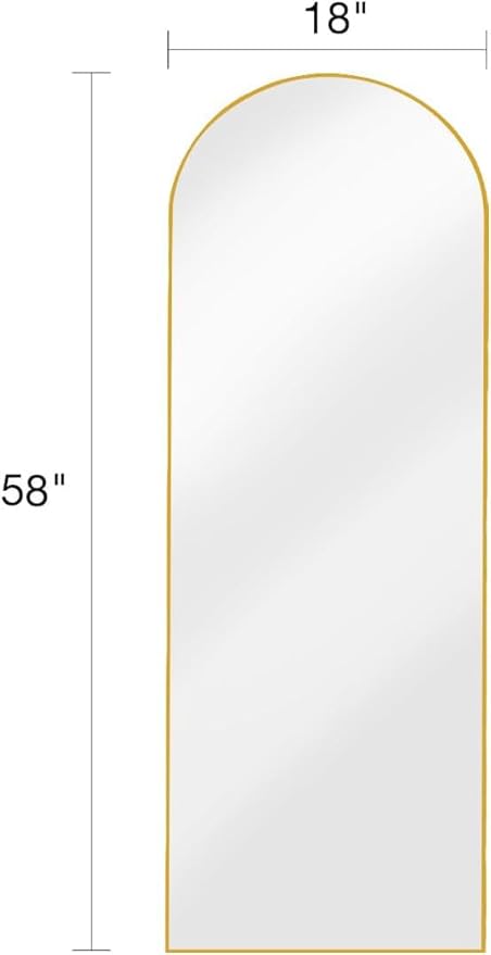 DMWOODFL 58"x18" Arched Full Length Mirror - Floor Standing or Wall Mounted with Stand, Aluminum Frame & Shatter-Proof Glass, Gold Freestanding Mirror for Bedroom, Living Room, Entryway Decor