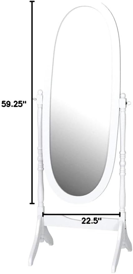 Roundhill Furniture Traditional Queen Anna Style Wood Floor Cheval Mirror, White