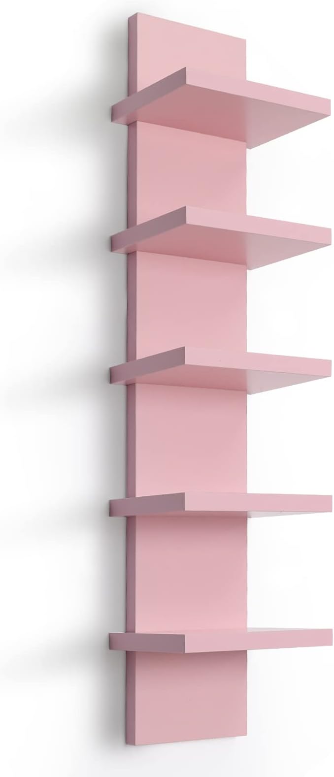 Homaterial 5 Tier Wall Shelf Unit, Decorative Wall Mount Vertical Shelving,Modern Column Floating Shelves for Bedrooms, Living Rooms 5.5" x 7.2" x 31"(Pink)