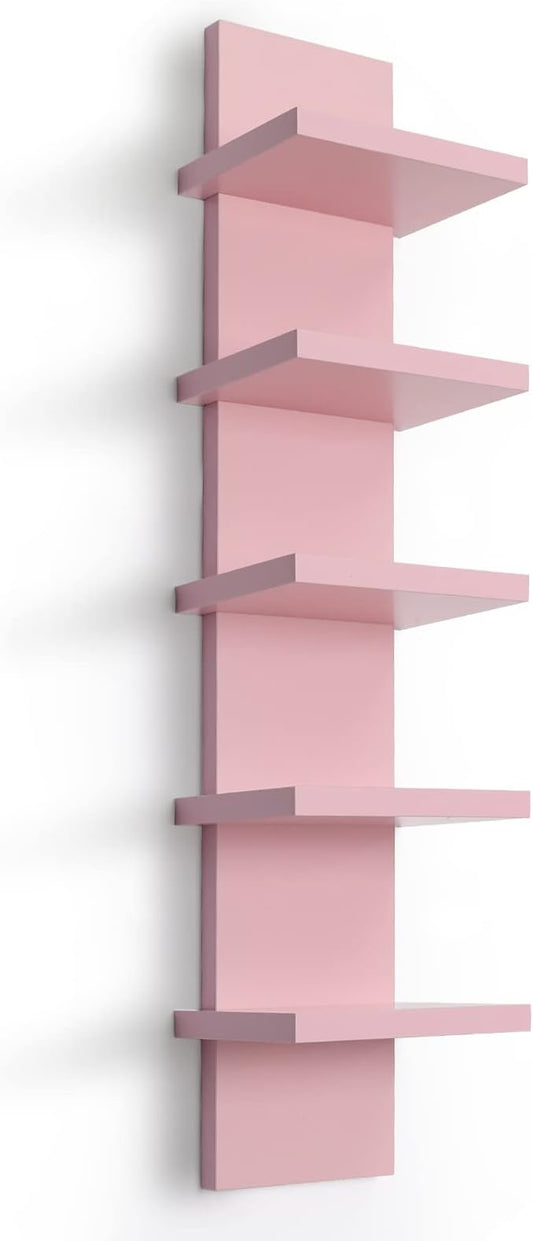 Homaterial 5 Tier Wall Shelf Unit, Decorative Wall Mount Vertical Shelving,Modern Column Floating Shelves for Bedrooms, Living Rooms 5.5" x 7.2" x 31"(Pink)
