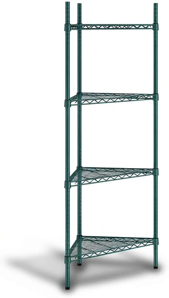 25" W x 18" D x 64" H NSF Green Triangle Heavy Duty Corner Shelving Kit, 4-Shelf Adjustable Wire Rack