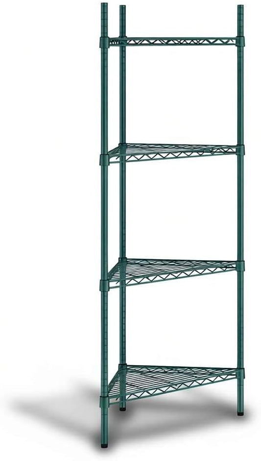 25" W x 18" D x 64" H NSF Green Triangle Heavy Duty Corner Shelving Kit, 4-Shelf Adjustable Wire Rack