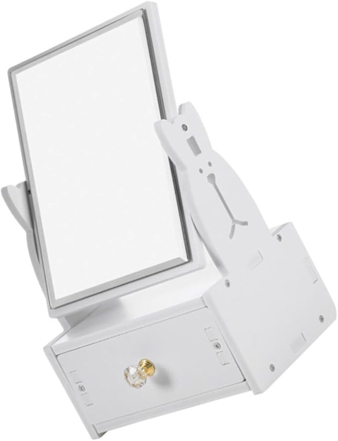 Beaupretty 1pc Cute Desktop Makeup Mirror with Drawer Rotating Vanity Mirror for Bedroom Stylish Cosmetic Organizer with Cartoon Design for Daily Use and Giving