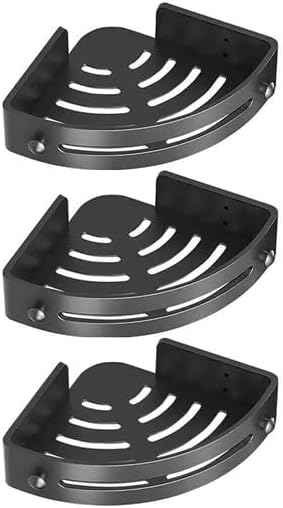 SakerPlus No-Drill Bathroom Corner Shelf, Strong Adhesive Wall Mount Organizer with Adjustable Tier, Rustproof ABS Material for Shower Storage, Easy to Clean & Removable (Black, 3-Tier)