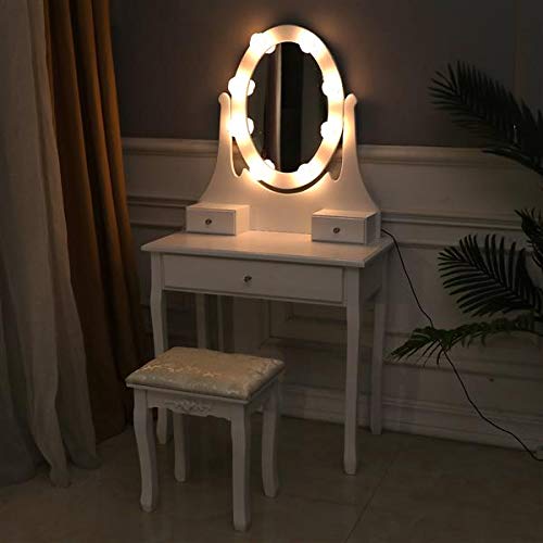 Dressing Table, Vanity Set with Mirror & Stool Vanity Makeup Table MDF Makeup Dressing Table with Cushioned Stool Cosmetic and Jewelry Organizers for Women Girls Bedroom, Bathroom