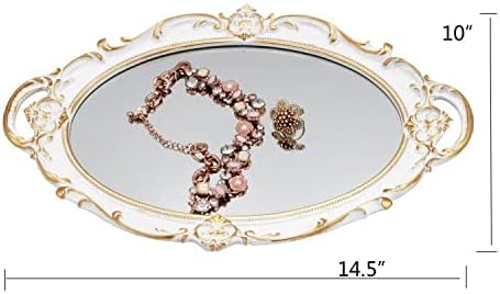 Funerom Vintage 14.5 x 10 inch Mirror Tray, Makeup Organizer, Jewelry Organizer, Serving Tray,Oval Antique White