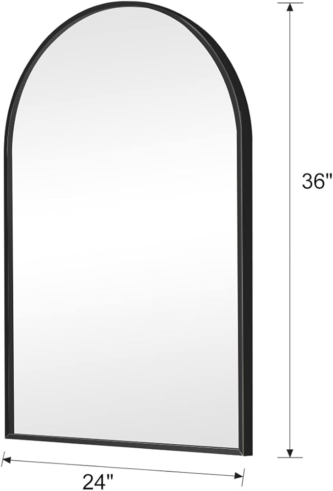 Arched Wall Mirror, Black Decorative Hanging Mirror, 36"x24" Vanity Mirror Brushed Aluminum Alloy Frame for Bathroom, Bedroom, Living Room, Entryway, Hang Vertical or Horizontal