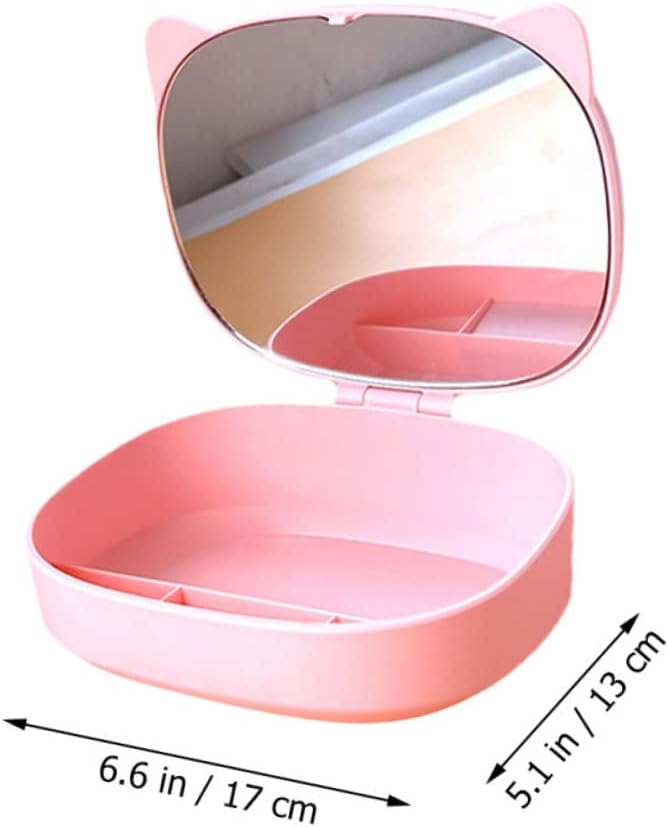 FOMIYES Cartoon Cat Ear Jewelry Storage Box with Mirror Cute DIY Dressing Case for Boys and Girls Portable Makeup Organizer for Necklaces Earrings and Rings