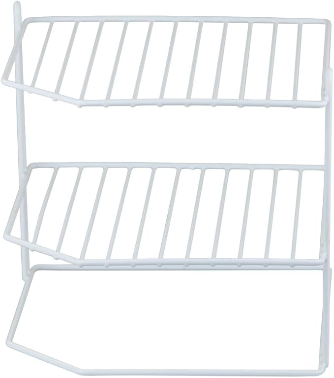 Home Basics Corner Rack, White, Vinyl Coated Steel, Rust Resistant, 2-Tier Shelf, Keeps Spices and Cups Organized, 9x9x8.5in