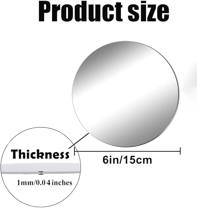 Acrylic Round Mirrors, 6 inch No Glass Circle Mirror Tiles Self Adhesive Mirror Stickers for Wall Home Living Room Bedroom Decor, Small Mirrors for Crafts (4, 6 inch/15cm)