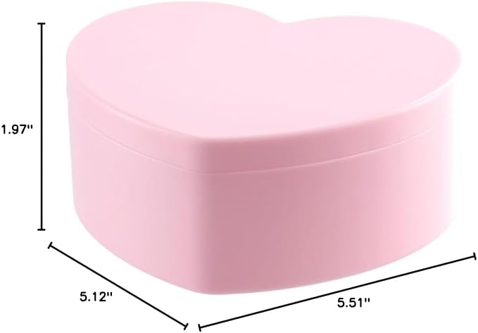 Leadigol Heart Shape Jewelry Box, Plastic Pink Jewelry Storage Organizer with Make Up Mirror, 2 Layer Jewelry Display Tray, Ideal Gift for Anniversaries, Wedding, and Valentine's Day