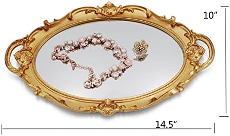 Funerom Vintage 36.8 x 25.4 cm Gold Mirror Tray Decorative Tray Bathroom Tray Serving Tray Oval