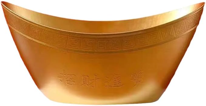 Yuanbaofu Bucket Golden Plastic Ingot Shape Wedding Housewarming Gift Storage Container Home Sundries Organizer New Year Flower Container Prosperity Basket 15.74X9.05X8.26In