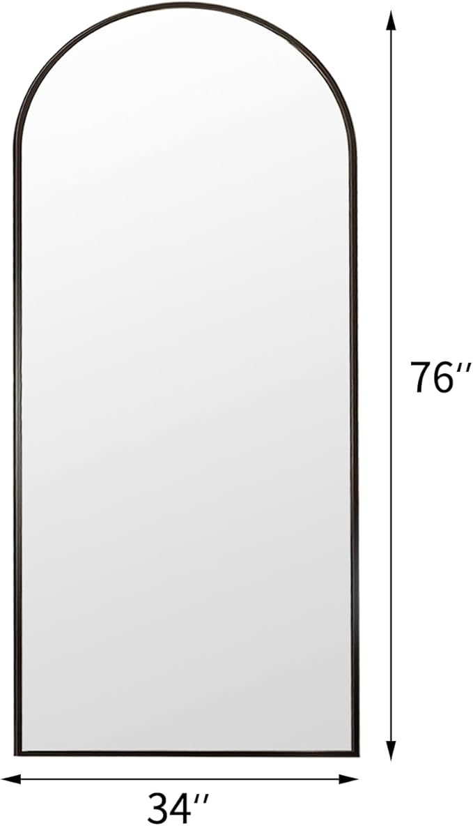 Rowjut Floor Full Length Mirror, Arched Mirrors Full Length 76"x34" Freestanding Large & with Aluminum Frame&Wall Mounted & Hanging or Leaning& Full Body Mirror for Bedroom, Black