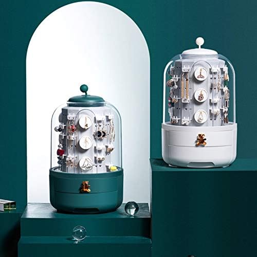 360 Rotating Jewelry Box Cosmetic Storage Box Transparent Makeup Organizer Earrings Desktop Organizer for Necklace ping (Color : White)
