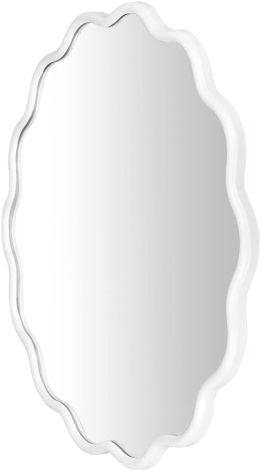 White Round Wavy Mirror for Wall 22 inch Nursery Mirror Decorative Metal Circle Mirrors Scalloped White Hanging Mirror for Bathroom,Bedroom, Dresser, Living Room,Entryway