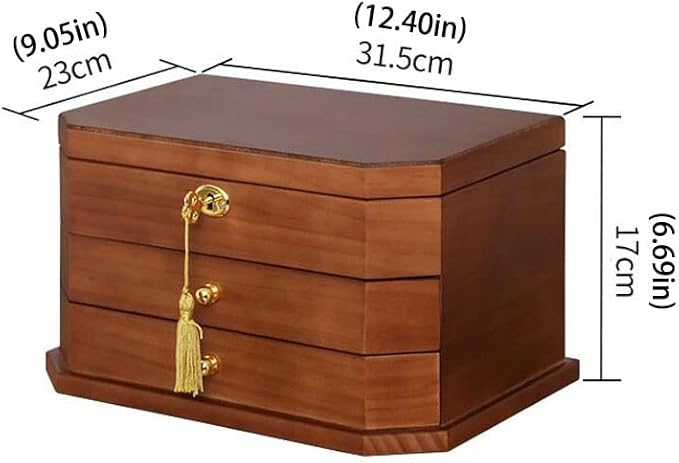 Makeup Organizers Jewelry Box Wooden Multilayer Drawer Jewelry Box Retro Chinese Storage Box Ring Earring Necklace Bracelet Storage Box 12.40 Inches Jewelry Cas