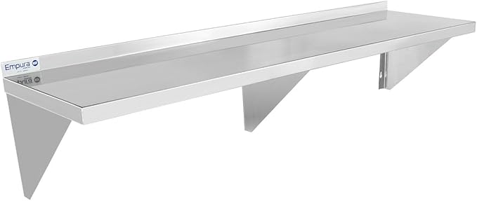 Empura 15" x 60" Stainless Steel Wall Mount Shelf with Backsplash | Commercial Floating Hanging Storage Organizer for Kitchen Laundry Utility Room | 60"W x 15"D x 16"H, 395 lb Capacity, 18 Gauge, NSF