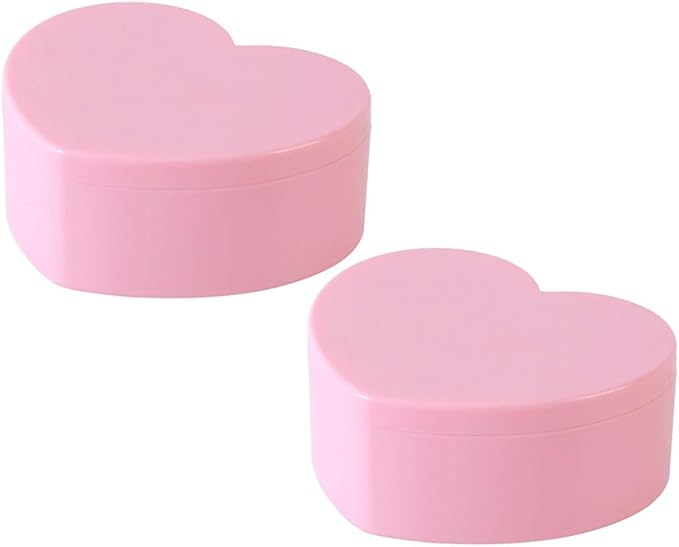 OSALADI 2pcs Heart Shaped Jewelry Box, Double Layer Small Jewelry Organizer with Makeup Mirror, Cute Pink Trinket Storage for Earrings Rings Necklaces Travel