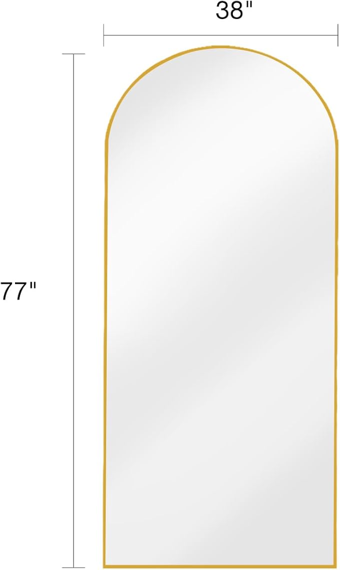 KOMCOTE 77x38 Inch Extra Large Arched Floor Mirror - Giant Gold Freestanding Mirror for Bedroom, Living Room, Dressing Room - Oversized Elegant Leaner Full Length Mirror for Home Decor