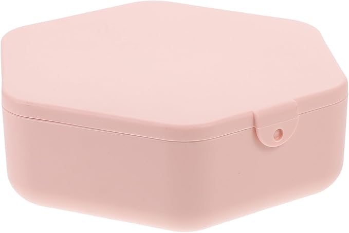 Abaodam Pink Hexagonal Jewelry Storage Box with Mirror, Portable Mini Travel Organizer for Earrings, Necklaces, Rings – Compact Makeup and Accessory Case and Women