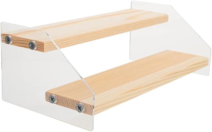 2/3/4 Layer Clear Acrylic Wooden Storage Rack Ladder Dessert Cake Display Rack Jewelry Display Stand Makeup Organizer (2 Layer 20x7.5x10.5cm), WOOD