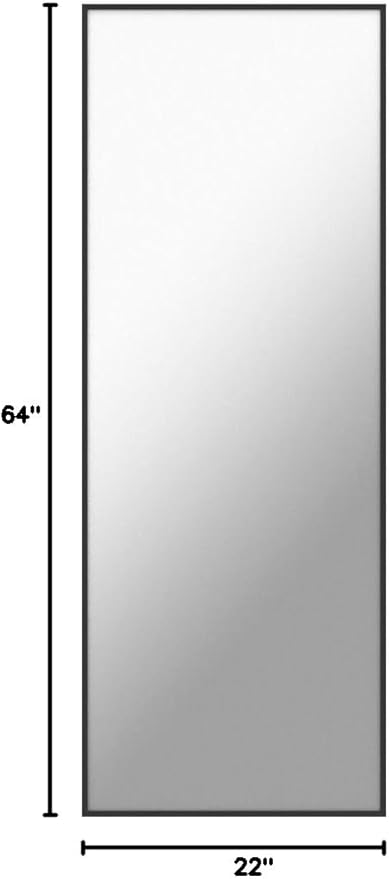 NeuType Full Length Mirror, 64"x22" With Stand Wall Mounted or Floor Standing, Large Dressing Mirror for Hanging or Leaning Against Wall, Aluminum Alloy Thin Frame (Black)