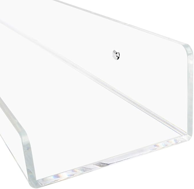 Weiai Clear Acrylic Shelf 15" Invisible Floating Wall Ledge Bookshelf, Kids Book Display Shelves Wall Mounted (15 Inch 4Pack)