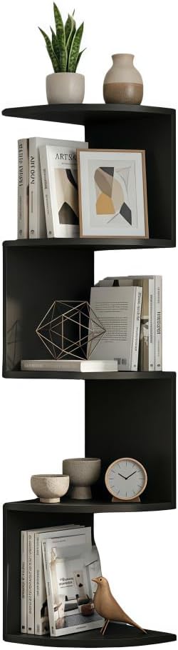 5-Tier Floating Corner Shelf Wall Mount, Heavy Duty Wall Corner Bookshelf, Multi-Purpose Plant Display Shelf for Bedroom Living Room Bathroom Home Office, (Black)