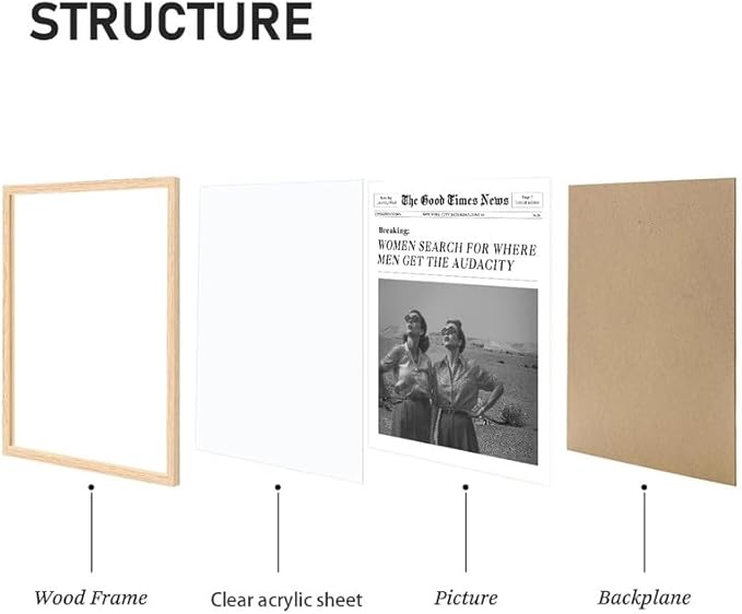Bwodke OAK Wood Framed Wall Art Women Search for Where Men Get the Audacity Canvas Art Vintage Newspaper Pictures Wall Decor Trendy Prints Retro Artwork for Girly Dorm Bedroom 8"x10"