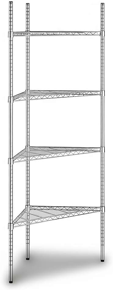 33" W x 24" D x 74" H NSF Chrome Triangle Heavy Duty Corner Shelving Kit, 4-Shelf Adjustable Wire Rack