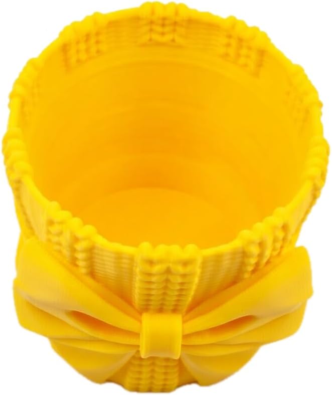 Knitted Bowknot Makeup Brush Holder, Cute Bow Vase, Pen Organizer for Kitchen, Bathroom or Office (Yellow)
