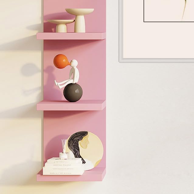 LitaEther Versatile 4 Tier Wall Shelf Unit,Pink Lack Wall Shelf,Display Floating Shelf with LED Remote Control Light