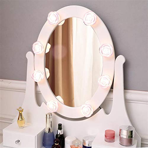Dressing Table, Vanity Set with Mirror & Stool Vanity Makeup Table MDF Makeup Dressing Table with Cushioned Stool Cosmetic and Jewelry Organizers for Women Girls Bedroom, Bathroom