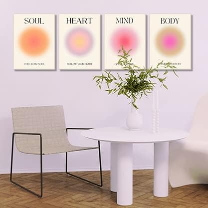 Framed Art Angel Halo Aesthetics Poster Set of 4 Pieces Colorful Aura Gradient Canvas Wall Art Spirit Soul Quote Print Painting Danish Pastel Bedroom Bathroom Yoga Wall Decor Gift for Lovers 12x16
