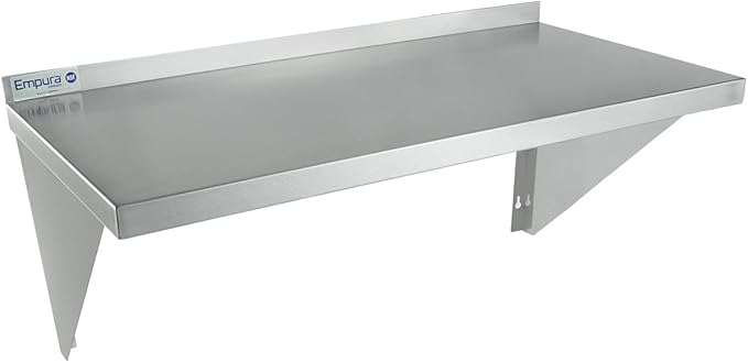 Empura 18" x 36" Stainless Steel Wall Mount Shelf with Backsplash | Commercial Floating Hanging Storage Organizer for Kitchen Laundry Utility | 36"W x 18"D x 15.75"H, 340 lb Capacity, 16 Gauge, NSF