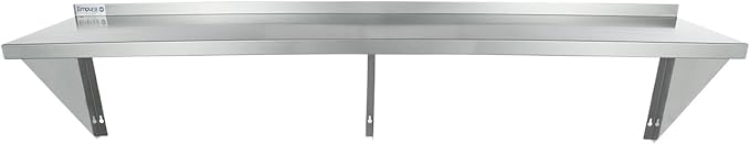 Empura 18" x 72" Stainless Steel Wall Mount Shelf with Backsplash | Commercial Floating Hanging Storage Organizer for Kitchen Laundry Utility | 72"W x 18"D x 15.75"H, 450 lb Capacity, 16 Gauge, NSF