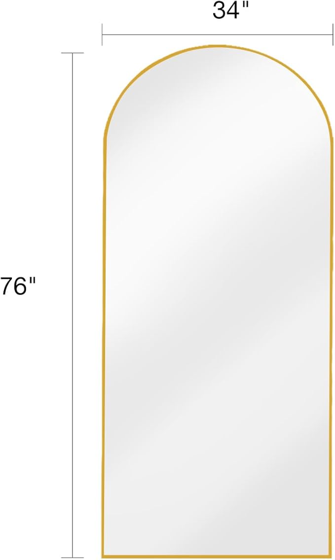 KOMCOTE Arched Floor Mirror - Full Length 76"x34", Oversized Wall Mirror for Bedroom & Living Room, Large Gold Standing Mirror, Durable Framed Floor-Length Mirror